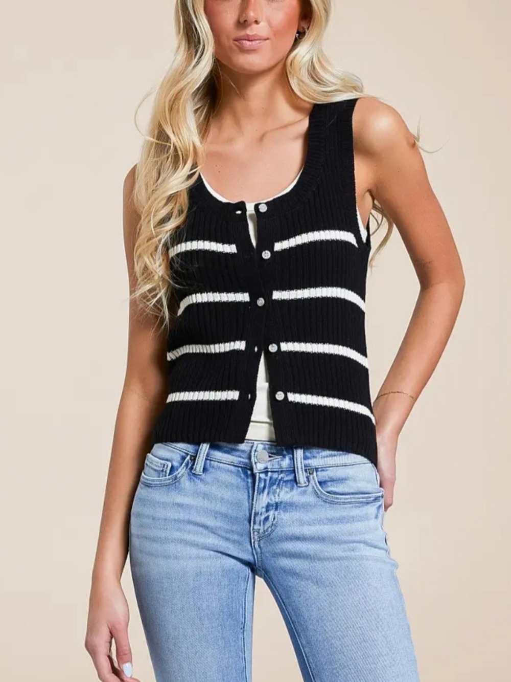 NWT Z Supply Sycamore Sweater Vest Black White Stripe Button Front Sz S